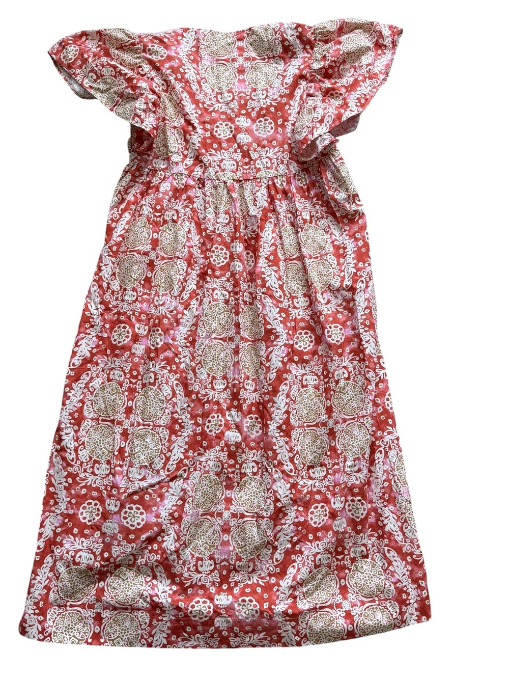 Anthro Maeve Cotton Midi Dress Boho Block Print Flutter Sleeve Cottagecore XS - Picture 12 of 15